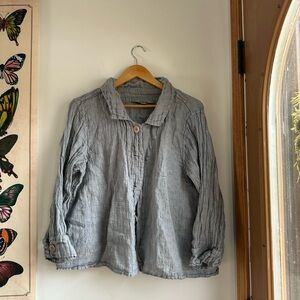 FLAX Blue Linen Button-Up